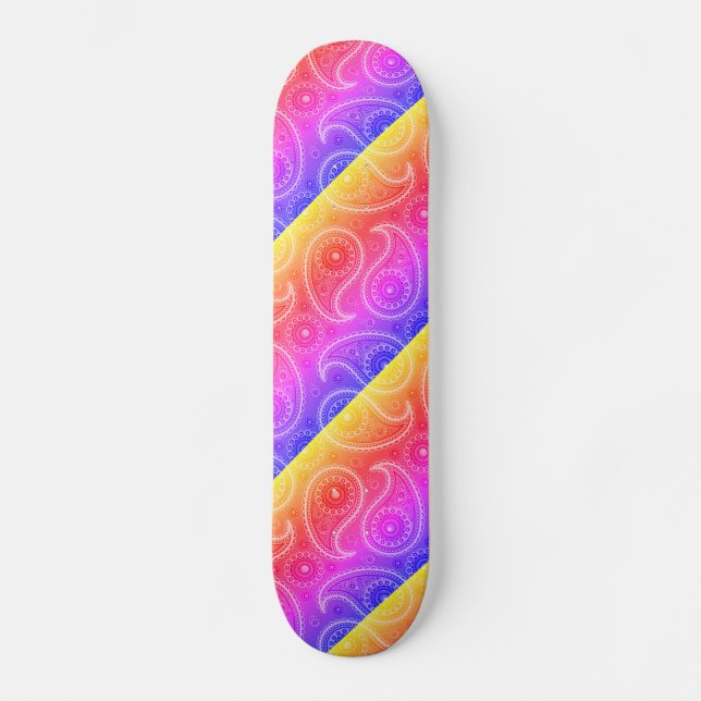 Trippy Hippy Retro Paisley Mini Skateboard Bräda 18,5 Cm (Framsida)