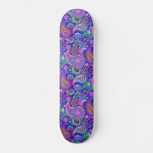 Trippy Hippy Retro Paisley Mini Skateboard Bräda 18,5 Cm (Framsida)