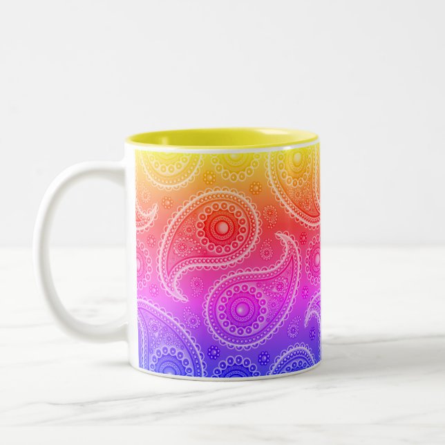 Trippy Hippy Retro Paisley Two-Tone Coffee Mugg (Vänster)
