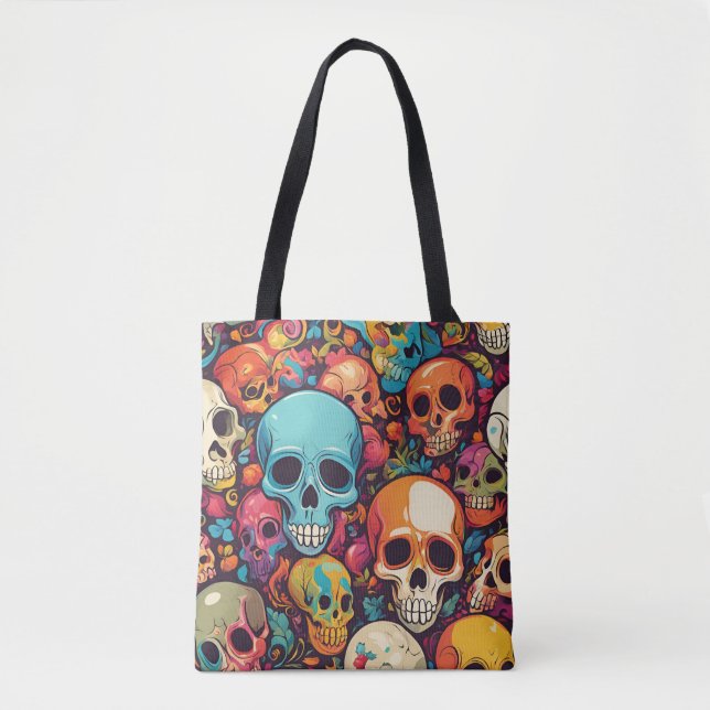 Trippy Hippy Skull Colorful Patterned Psychedelic Tygkasse (Framsida)