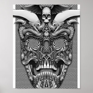 Trippy Horned Skull — Psykedelisk Kallekonst Affis Poster