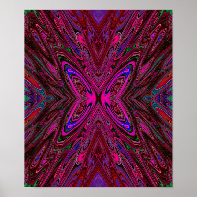 Trippy Hot Pink, Red and Blue Abstract Butterfly Poster (Framsidan)
