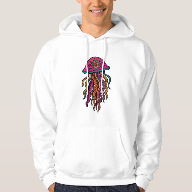 Trippy Jellyfish Neon Graphic Hoodie (Framsida)