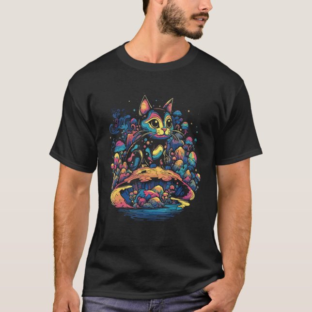 Trippy Katt Dnb Rave Tekk Techno Hardtekk Psytranc T Shirt (Framsida)