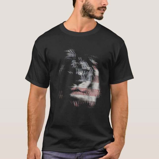 Trippy lejon EDM raves techno American USA flagga T Shirt (Framsida)