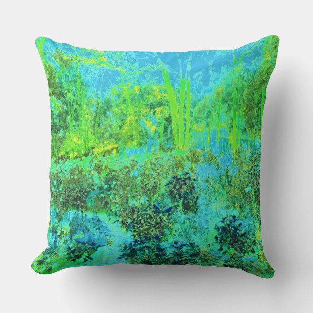 Trippy Lime Green and Blue Garden Landscape Kudde (Framsida)