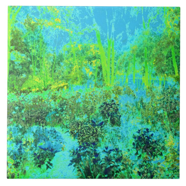 Trippy Lime Green and Blue Garden Ligcape Kakelplatta (Framsidan)