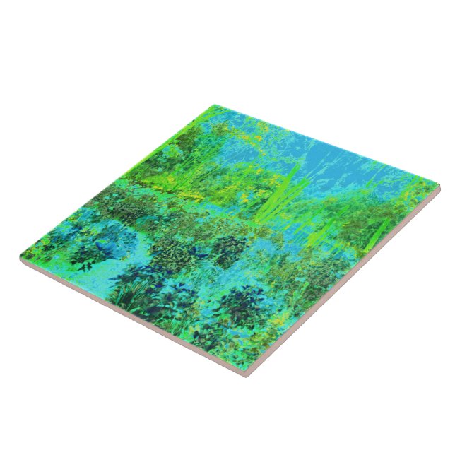 Trippy Lime Green and Blue Garden Ligcape Kakelplatta (Sidan)