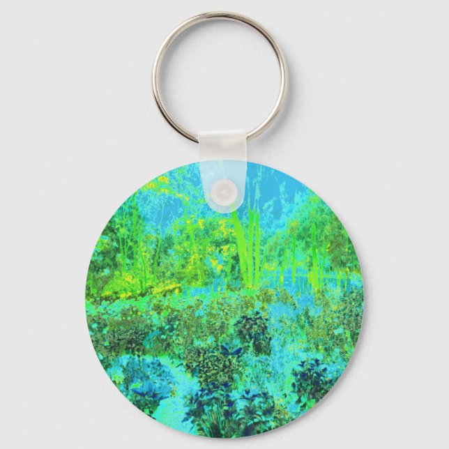 Trippy Lime Green and Blue Garden Ligcape Nyckelring (Framsida)