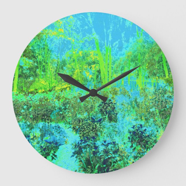 Trippy Lime Green and Blue Garden Ligcape Stor Klocka (Framsida)