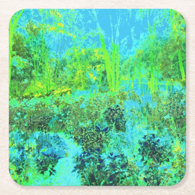 Trippy Lime Green and Blue Garden Ligcape Underlägg Papper Kvadrat (Framsidan)