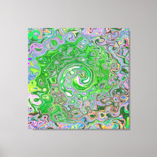 Trippy Lime Green and Rosa Abstrakt Retro Swirl Canvastryck (Framsida)
