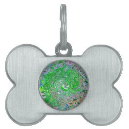 Trippy Lime Green and Rosa Abstrakt Retro Swirl ID-bricka Husdjur