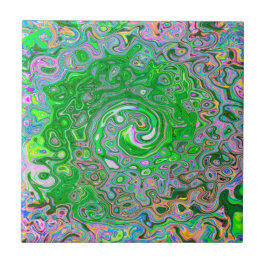 Trippy Lime Green and Rosa Abstrakt Retro Swirl Kakelplatta