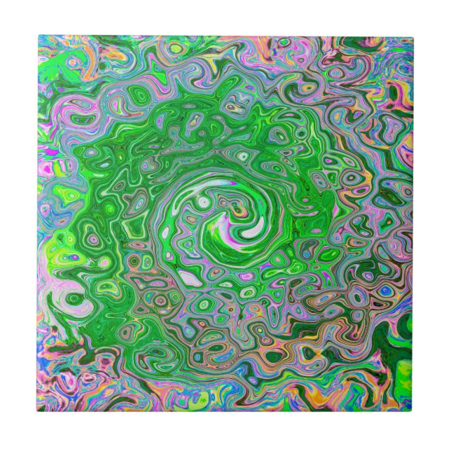 Trippy Lime Green and Rosa Abstrakt Retro Swirl Kakelplatta (Framsidan)