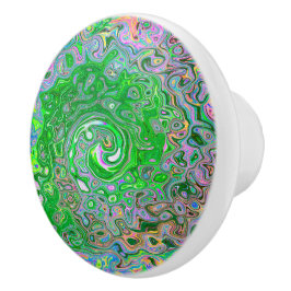 Trippy Lime Green and Rosa Abstrakt Retro Swirl Knopp