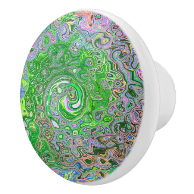 Trippy Lime Green and Rosa Abstrakt Retro Swirl Knopp (Höger)