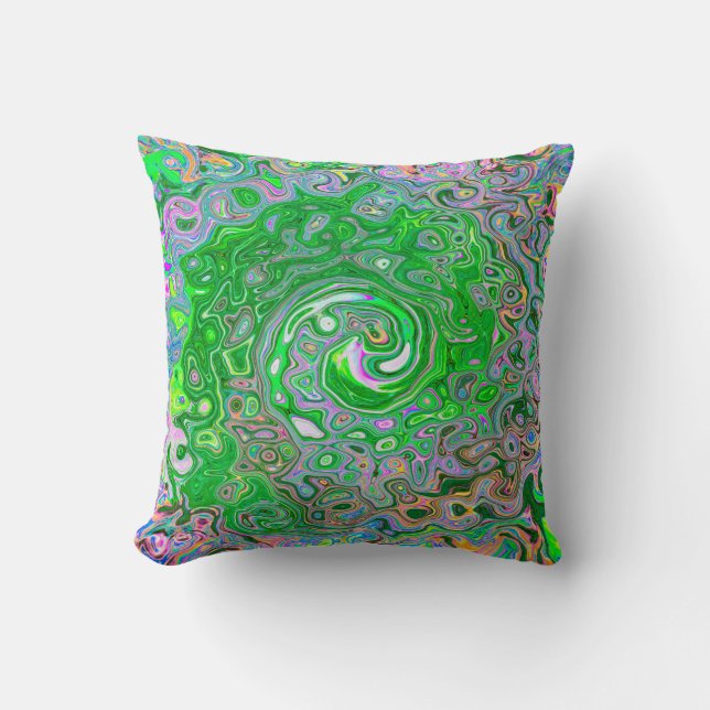 Trippy Lime Green and Rosa Abstrakt Retro Swirl Kudde (Framsida)