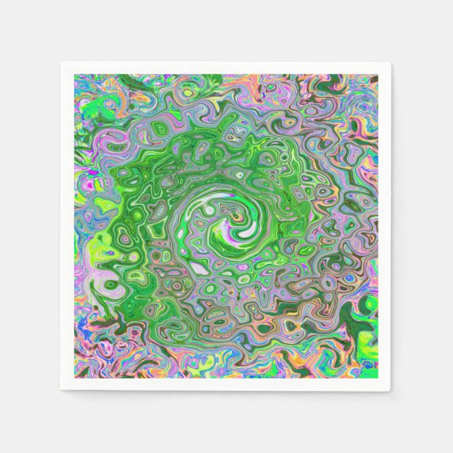 Trippy Lime Green and Rosa Abstrakt Retro Swirl Pappersservett (Framsidan)