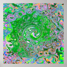 Trippy Lime Green and Rosa Abstrakt Retro Swirl Poster