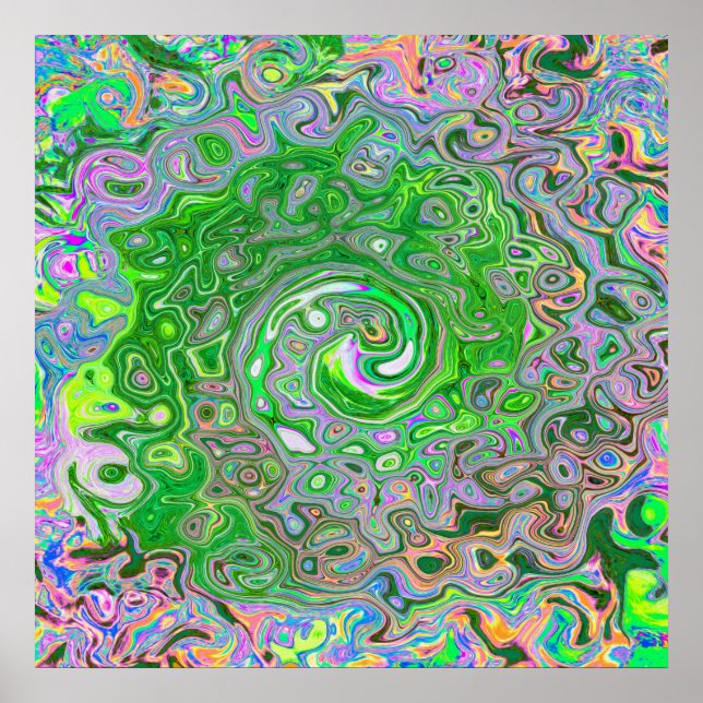 Trippy Lime Green and Rosa Abstrakt Retro Swirl Poster (Framsidan)