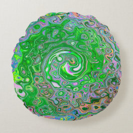 Trippy Lime Green and Rosa Abstrakt Retro Swirl Rund Kudde