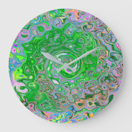 Trippy Lime Green and Rosa Abstrakt Retro Swirl Stor Klocka