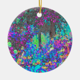 Trippy Lime Green och Lila Garden Sunrise Julgransprydnad Keramik