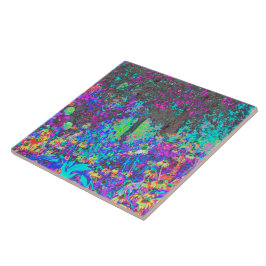 Trippy Lime Green och Lila Garden Sunrise Kakelplatta