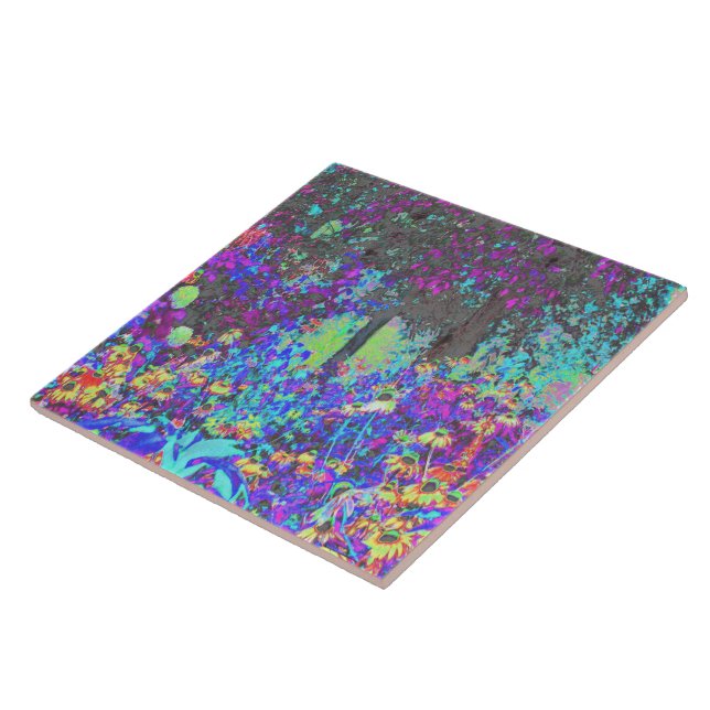 Trippy Lime Green och Lila Garden Sunrise Kakelplatta (Sidan)