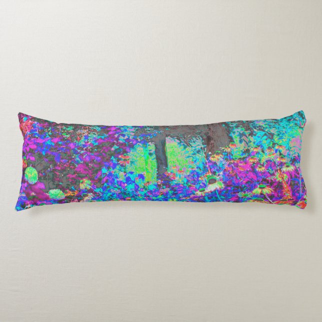 Trippy Lime Green och Lila Garden Sunrise Kroppskudde (Framsidan)