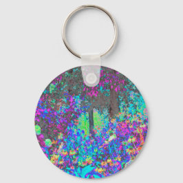 Trippy Lime Green och Lila Garden Sunrise Nyckelring