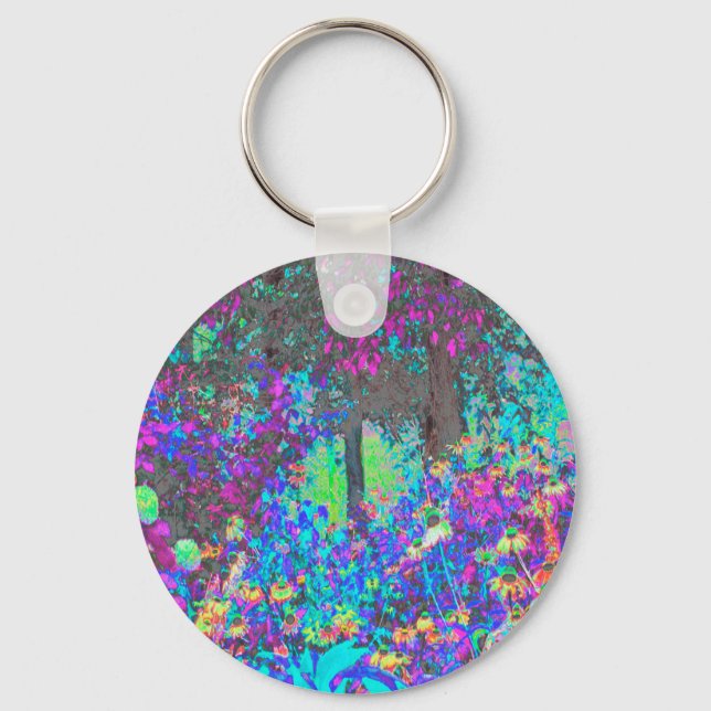 Trippy Lime Green och Lila Garden Sunrise Nyckelring (Framsida)