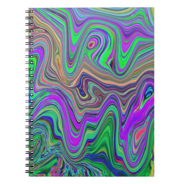 Trippy Lime Green och Lila Vågar Färg Anteckningsbok (Framsidan)