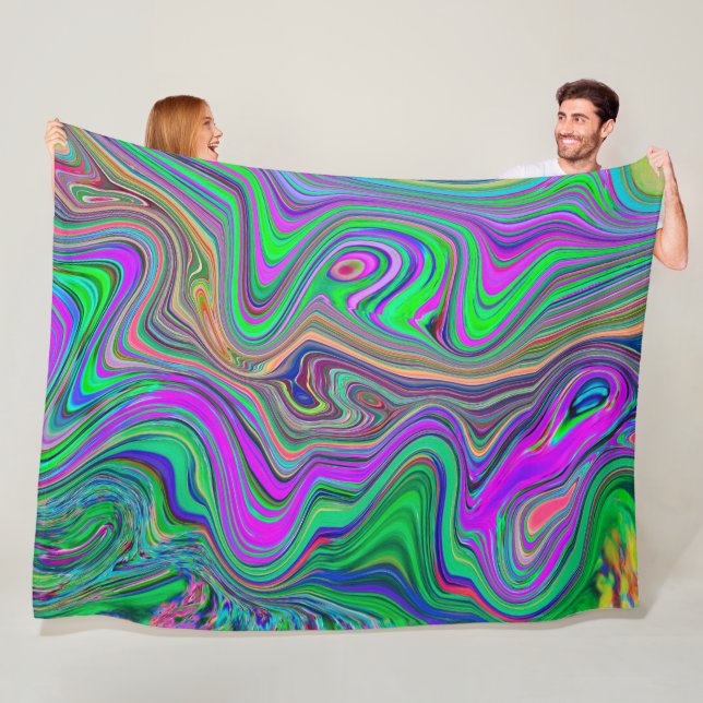 Trippy Lime Green och Lila Vågar Färg Fleecefilt (På plats)