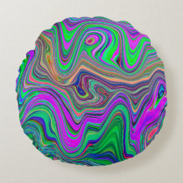Trippy Lime Green och Lila Vågar Färg Rund Kudde