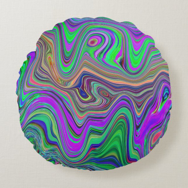 Trippy Lime Green och Lila Vågar Färg Rund Kudde (Framsidan)