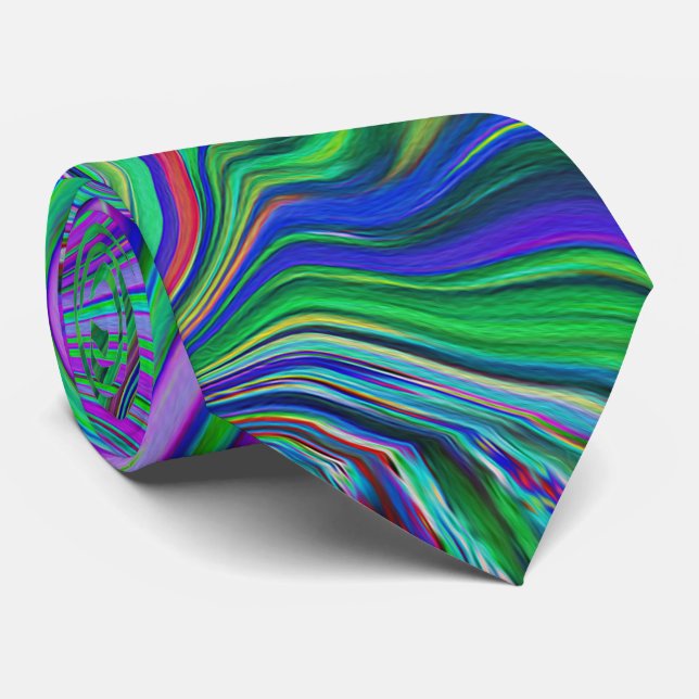 Trippy Lime Green och Lila Vågar Färg Slips (Rullad)