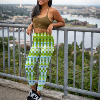 Trippy Lodrät Rand Coola Grönt och Blue Mönster Leggings