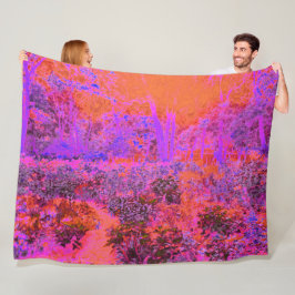 Trippy Magenta and Orange Impressionistic Garden Fleecefilt
