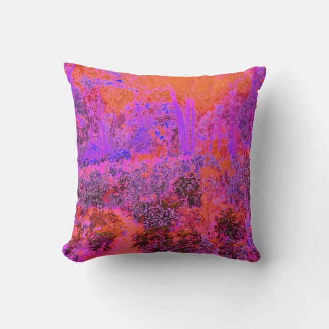 Trippy Magenta and Orange Impressionistic Garden Kudde (Framsida)