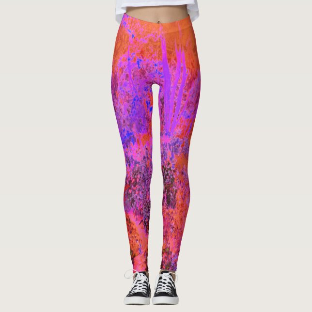 Trippy Magenta and Orange Impressionistic Garden Leggings (Framsida)