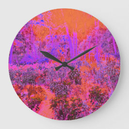 Trippy Magenta and Orange Impressionistic Garden Stor Klocka