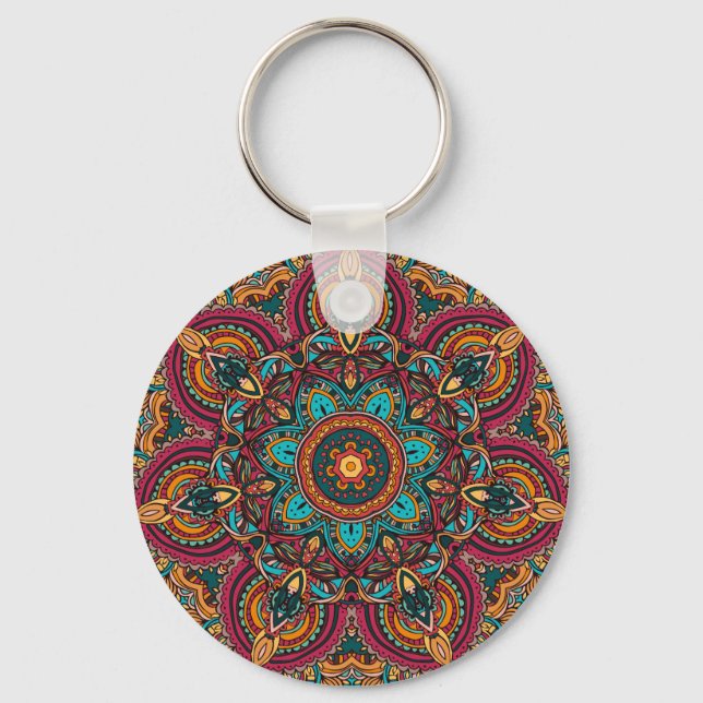 Trippy Mandala 2,25-tums Basic Button Keychain Nyckelring (Framsida)