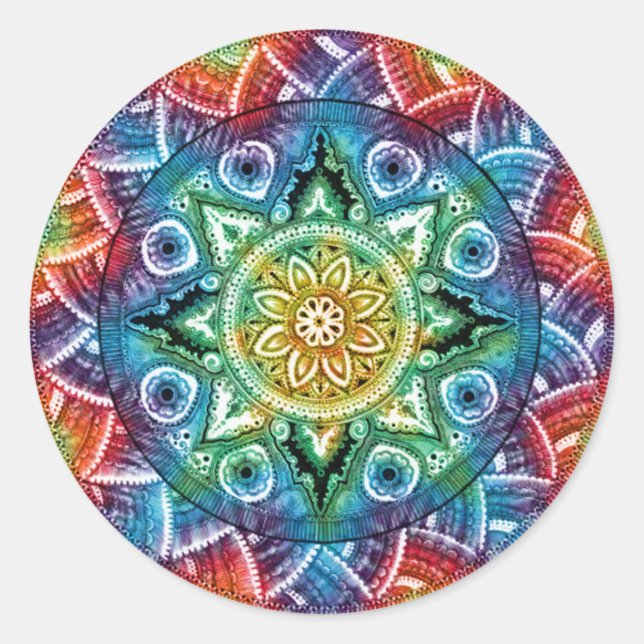 Trippy Mandala Runt Klistermärke (Framsida)