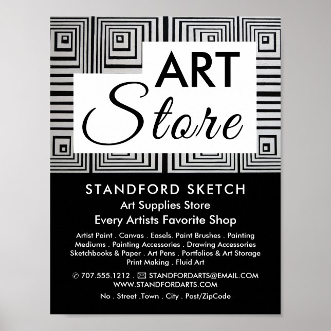 Trippy Maze-fyrkanter, Art Supplies Store Poster (Framsidan)