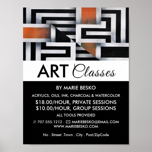 Trippy Maze Mönster, Art Class Advertising Poster (Framsidan)
