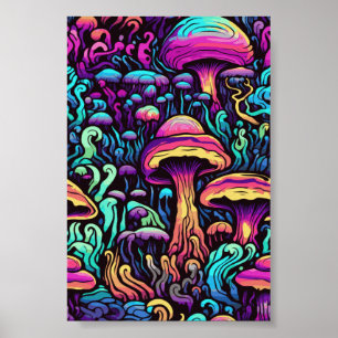 Trippy Mushroom Art Painting Poster