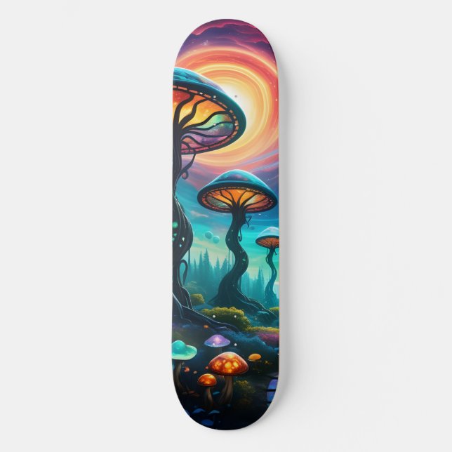 Trippy Mushroom Planet Mini Skateboard Bräda 18,5 Cm (Framsida)