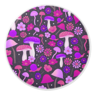 Trippy Mushroom Psychedelic Lila, Rosa & Black Knopp